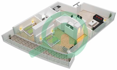 المخططات الطابقية لتصميم النموذج A شقة 2 غرفة نوم - مارينا باي من داماك