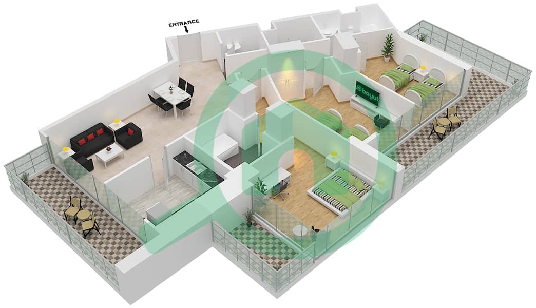 المخططات الطابقية لتصميم الوحدة 3-FLOOR-3 شقة 3 غرف نوم - كيارا Floor-3 interactive3D