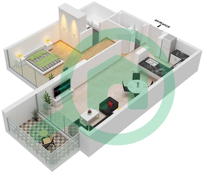 琪亚拉公寓 - 1 卧室公寓单位5 FLOOR-3-19戶型图 Floor-3-19 interactive3D
