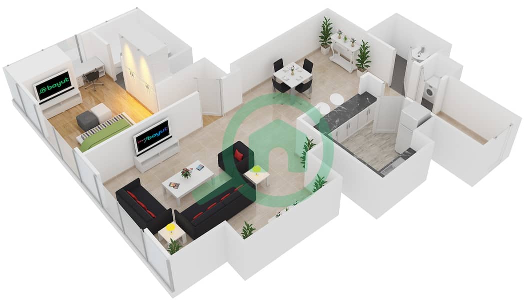 المخططات الطابقية لتصميم الوحدة 8 FLOOR 2-4 شقة 1 غرفة نوم - برج البوابة 3 Floor 2-4 interactive3D