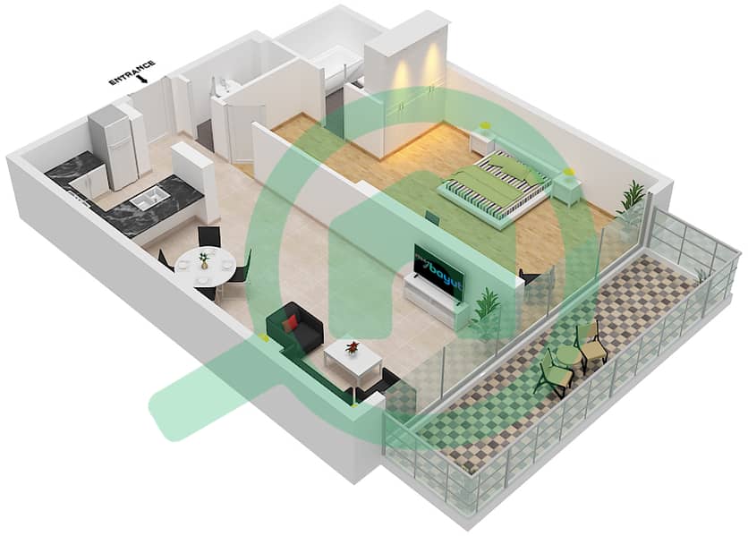 琪亚拉公寓 - 1 卧室公寓单位7-FLOOR-3戶型图 Floor-3 interactive3D