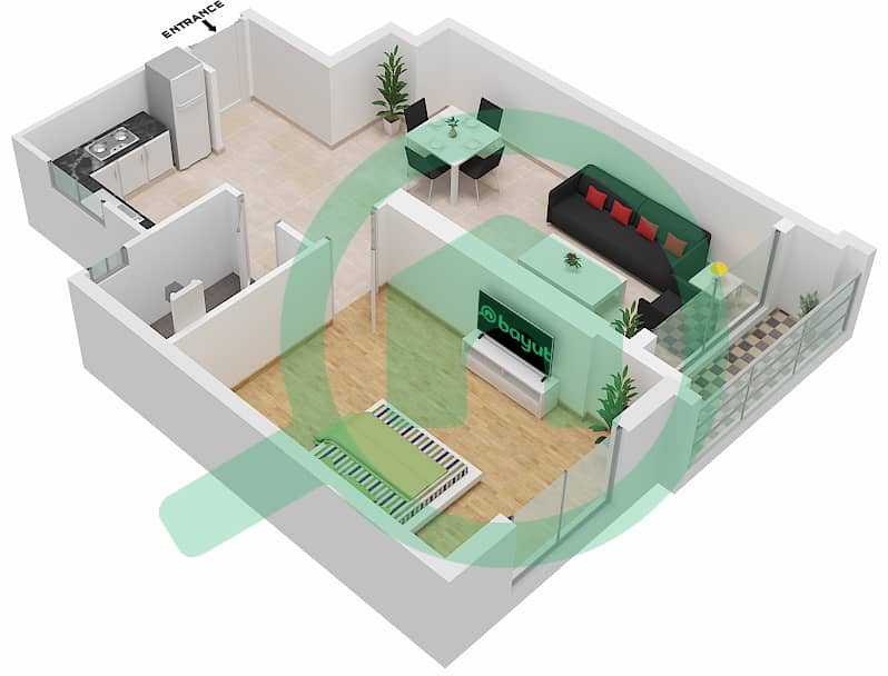 المخططات الطابقية لتصميم الوحدة 03 FLOOR 1-12 NORTH شقة 1 غرفة نوم - برج الساعة عجمان Floor 1-12 interactive3D