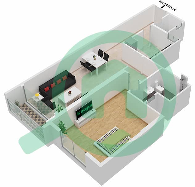 المخططات الطابقية لتصميم الوحدة 06 FLOOR 1-12 NORTH شقة 1 غرفة نوم - برج الساعة عجمان Floor 1-12 interactive3D