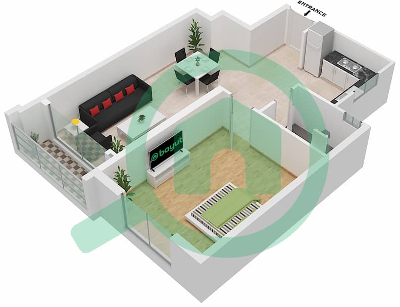 المخططات الطابقية لتصميم الوحدة 08 FLOOR 1-12 NORTH شقة 1 غرفة نوم - برج الساعة عجمان Floor 1-12 interactive3D