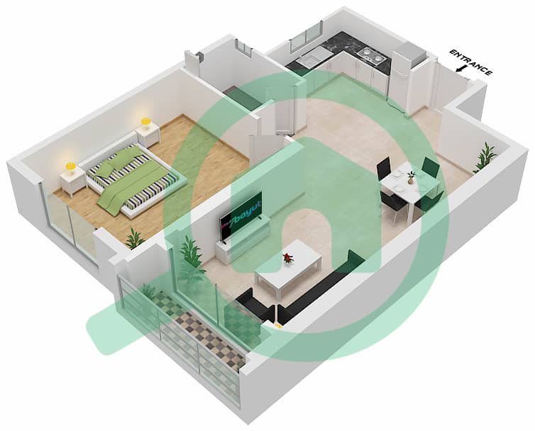 المخططات الطابقية لتصميم الوحدة 09 FLOOR 1-12 NORTH شقة 1 غرفة نوم - برج الساعة عجمان Floor 1-12 interactive3D