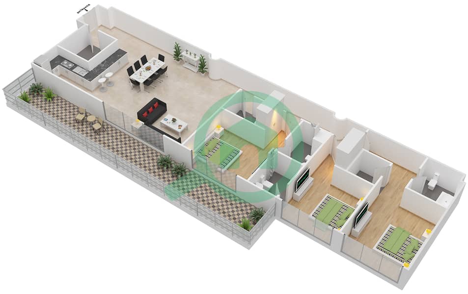 Grenland Residence - 3 Bedroom Apartment Type BRIDGE Floor plan interactive3D