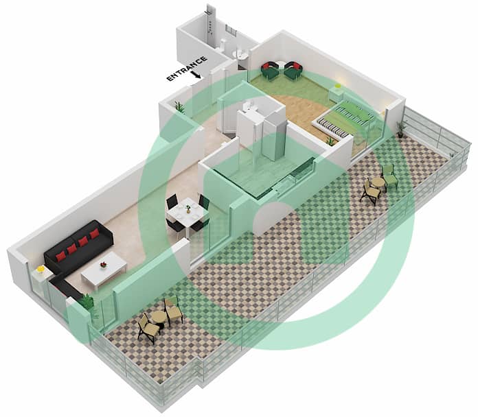 المخططات الطابقية لتصميم الوحدة 04 FLOOR 13-24 NORTH شقة 1 غرفة نوم - برج الساعة عجمان Floor 13-24 interactive3D