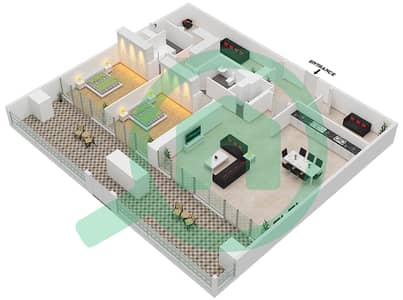 Al Zeina Building E - 2 Bed Apartments Type A6D Floor plan