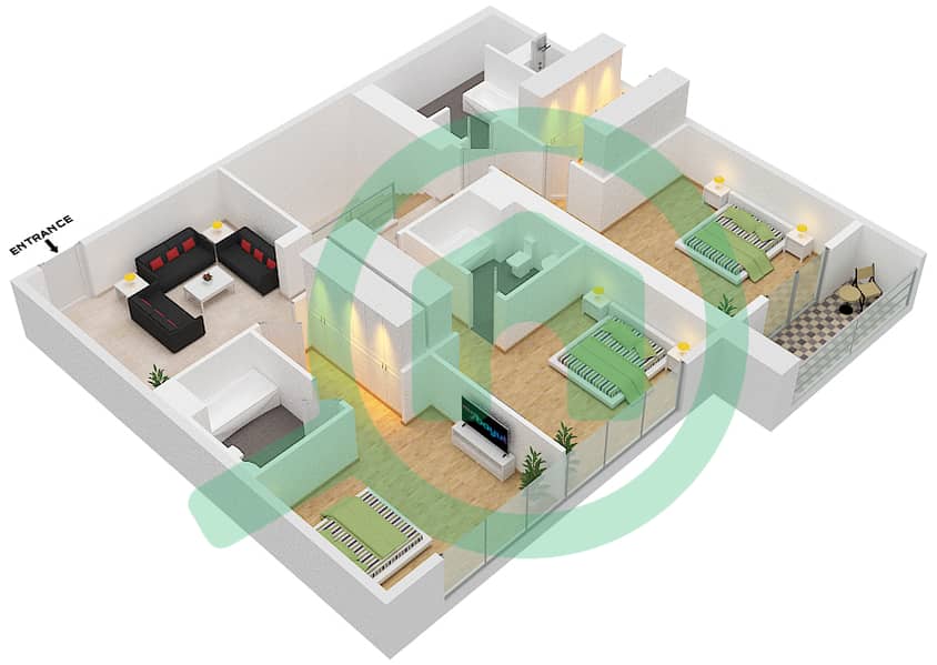 Al Zeina Building E - 4 Bedroom Apartment Type A7 Floor plan Upper Flooor interactive3D