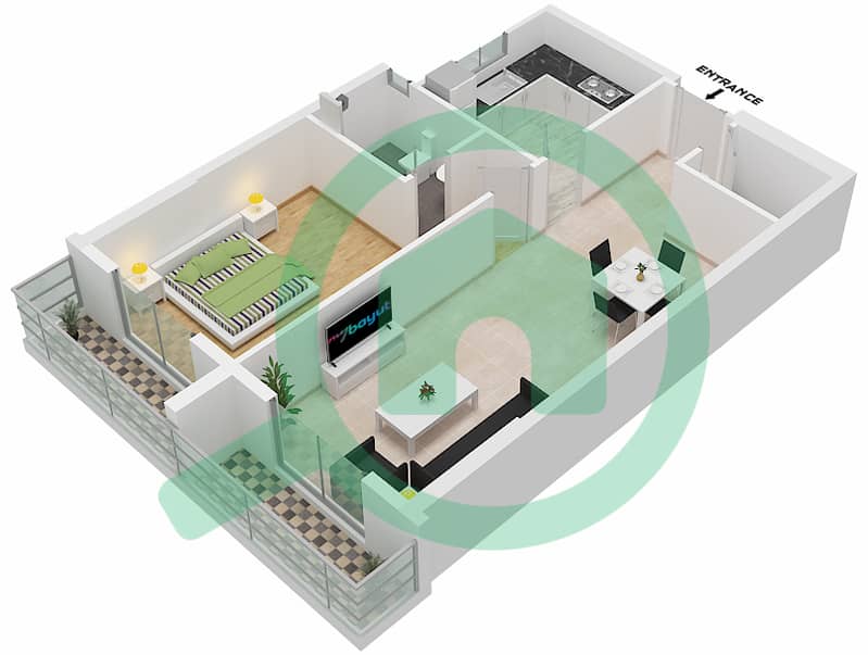 المخططات الطابقية لتصميم الوحدة 05 FLOOR 13-24 NORTH شقة 1 غرفة نوم - برج الساعة عجمان Floor 13-24 interactive3D