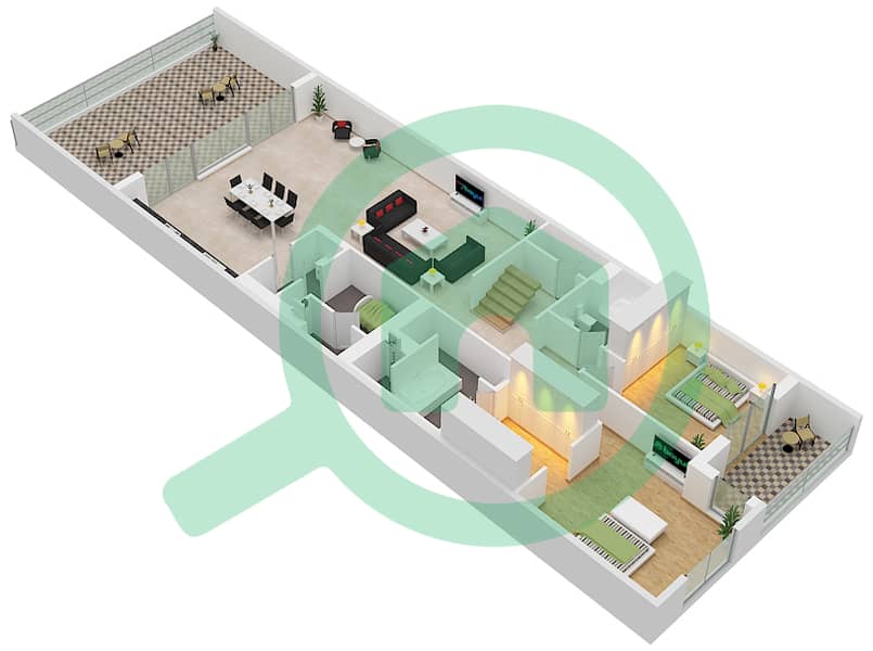 阿尔泽纳大厦E座 - 4 卧室公寓类型A8戶型图 Lower Floor interactive3D