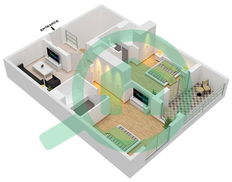 Здание Аль Зейна E - Апартамент 4 Cпальни планировка Тип A8 Upper Flooor interactive3D