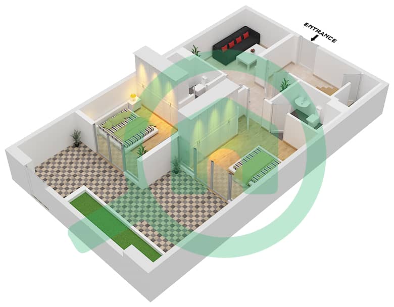 المخططات الطابقية لتصميم النموذج TH4 شقة 4 غرف نوم - الزينة E Lower Floor interactive3D