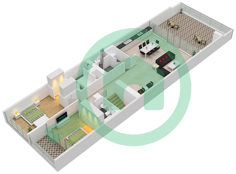 المخططات الطابقية لتصميم النموذج TH4 شقة 4 غرف نوم - الزينة E Upper Floor interactive3D