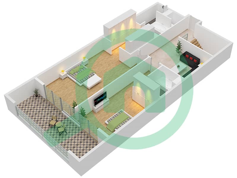 المخططات الطابقية لتصميم النموذج TH5 شقة 3 غرف نوم - الزينة E Upper Floor interactive3D
