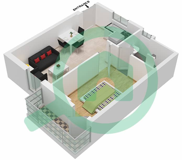 阿治曼时钟大厦 - 1 卧室公寓单位08 FLOOR 13-24 NORTH戶型图 Floor 13-24 interactive3D
