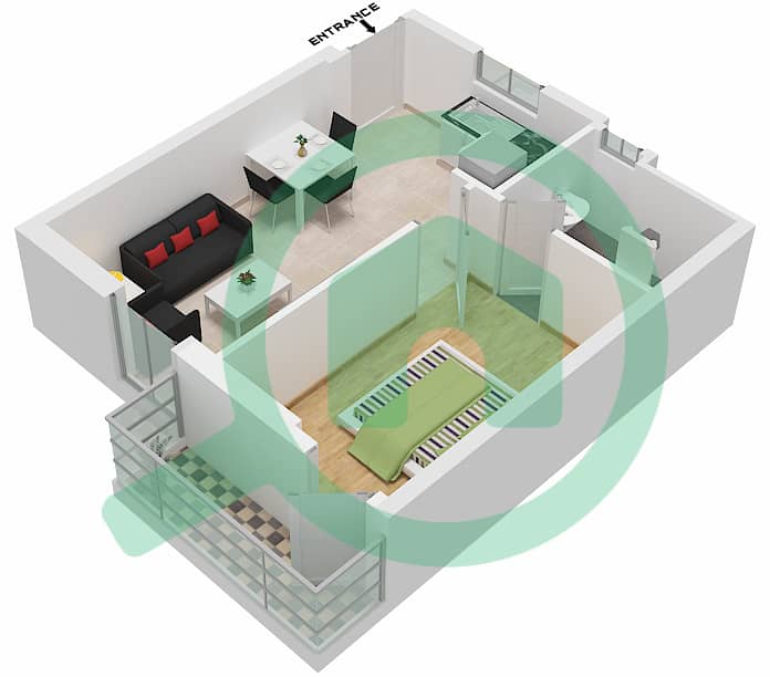 Ajman Clock Tower - Studio Apartment Unit 08 FLOOR 13-24 NORTH Floor plan Floor 13-24 interactive3D