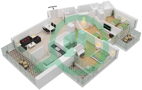 المخططات الطابقية لتصميم الوحدة 3-FLOOR-4-19 شقة 3 غرف نوم - كيارا