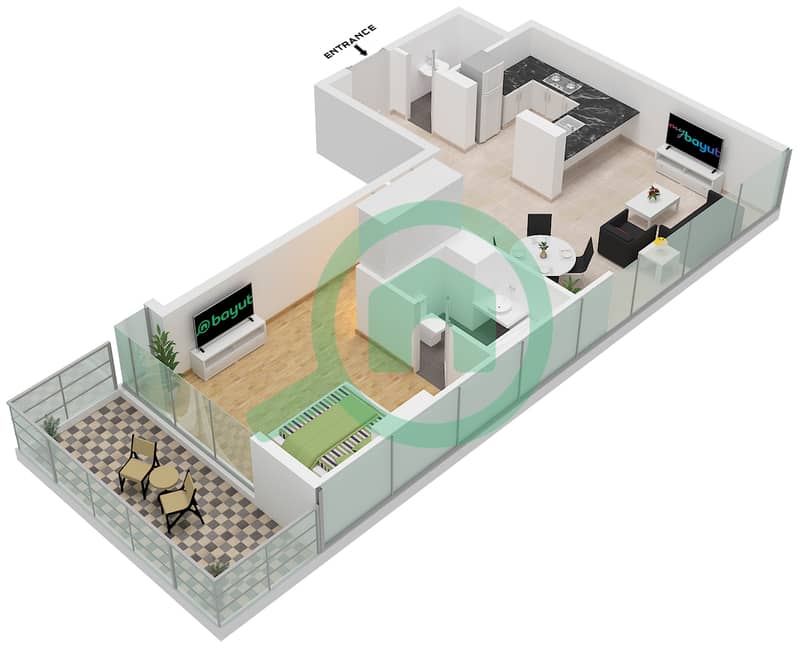 المخططات الطابقية لتصميم الوحدة 9-FLOOR-19 شقة 1 غرفة نوم - كيارا Floor-19 interactive3D