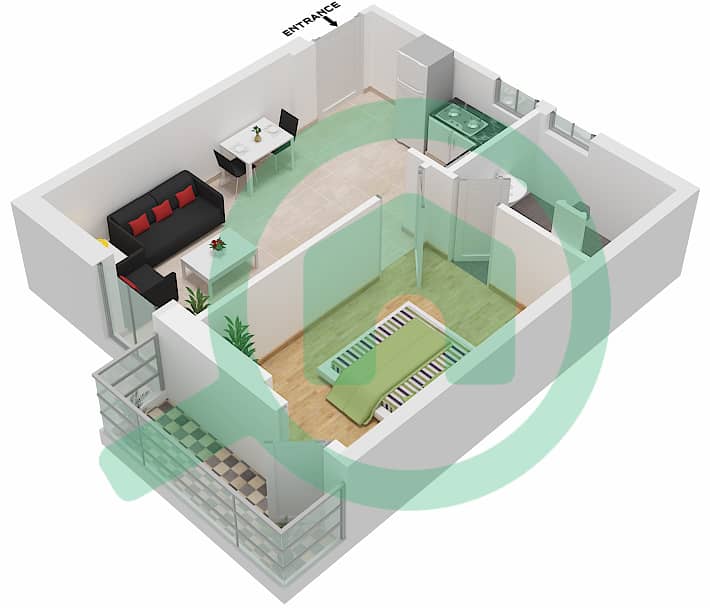 Ajman Clock Tower - Studio Apartment Unit 11 FLOOR 1-12 SOUTH Floor plan Floor 1-12 interactive3D