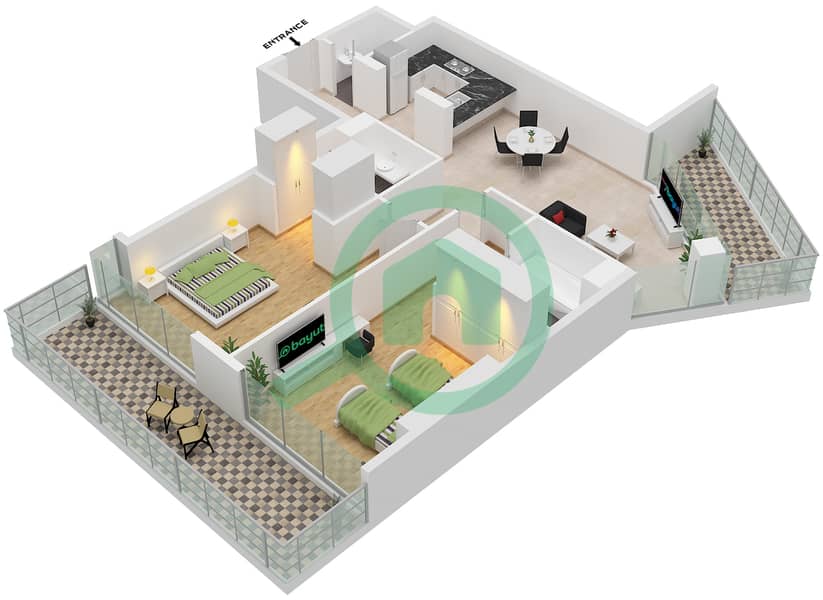 المخططات الطابقية لتصميم الوحدة 9-FLOOR-4-17 شقة 2 غرفة نوم - كيارا Floor-4-17 interactive3D