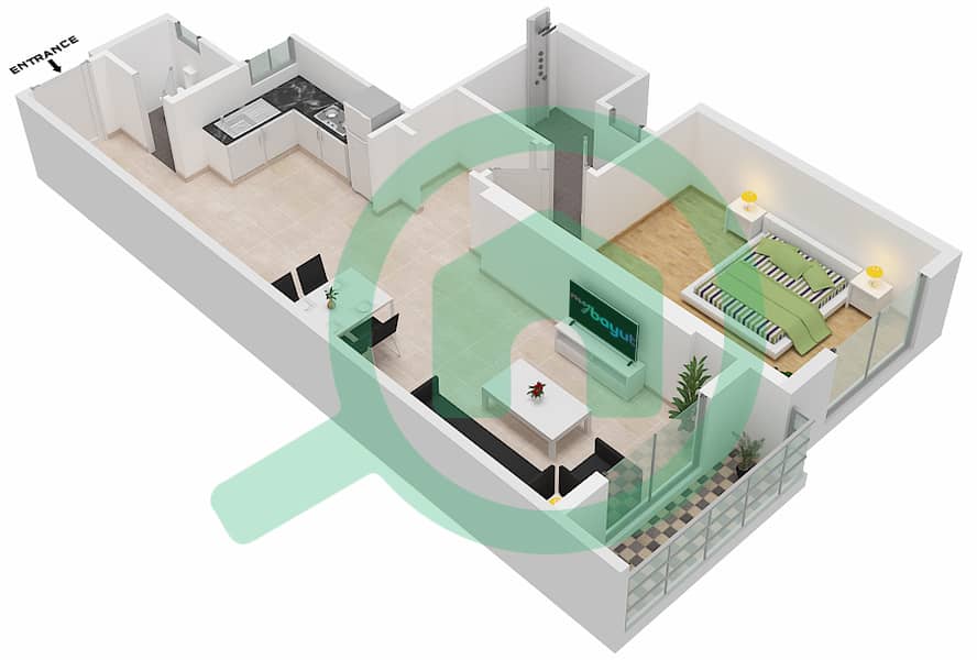 Аджман Клок Тауэр - Апартамент 1 Спальня планировка Единица измерения 05 FLOOR 13-20 SOUTH Floor 13-20 interactive3D