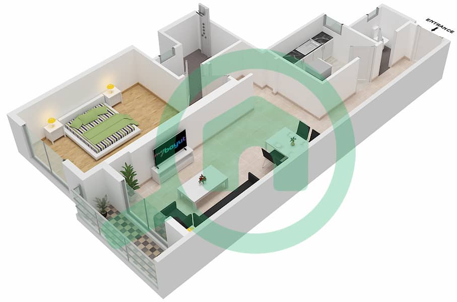 阿治曼时钟大厦 - 1 卧室公寓单位06 FLOOR 13-24 SOUTH戶型图 Floor 13-24 interactive3D