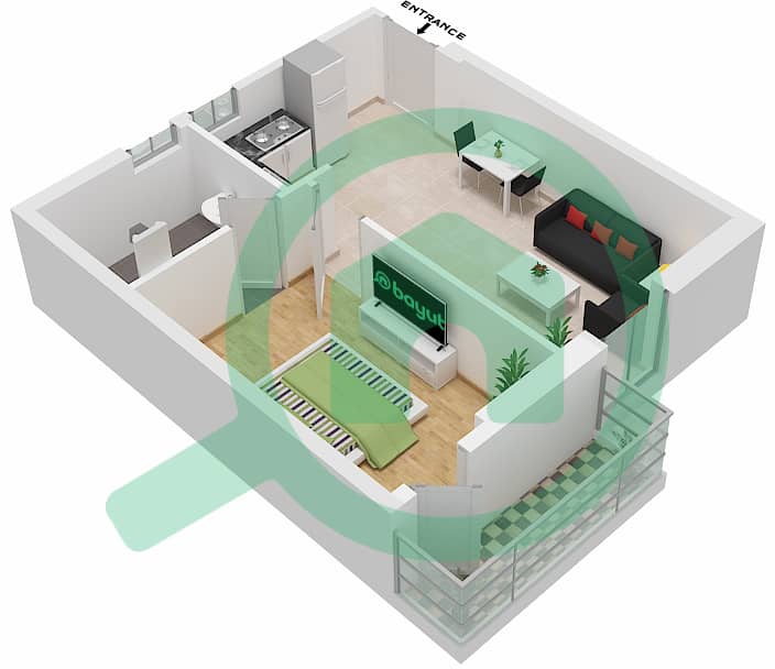 Ajman Clock Tower - Studio Apartment Unit 09 FLOOR 13-24 SOUTH Floor plan Floor 13-24 interactive3D