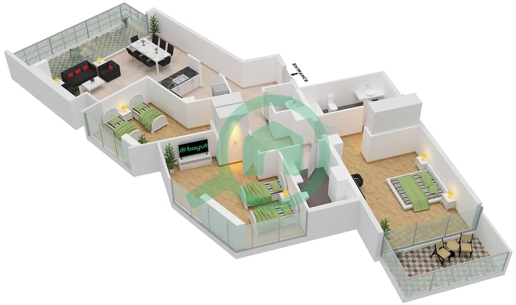 المخططات الطابقية لتصميم الوحدة 2-FLOOR-20-21 شقة 3 غرف نوم - كيارا Floor-20-21 interactive3D