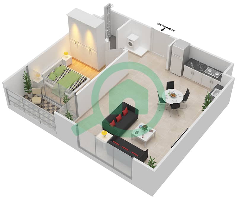 المخططات الطابقية لتصميم النموذج A شقة 1 غرفة نوم - ذا بردجز interactive3D
