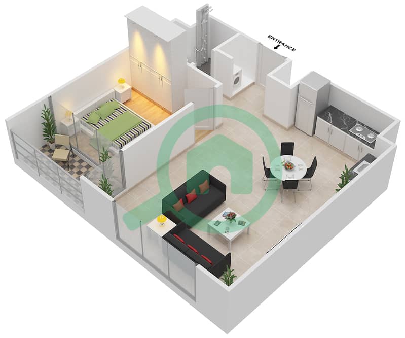 Бриджес - Апартамент 1 Спальня планировка Тип B interactive3D