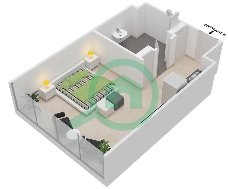 المخططات الطابقية لتصميم النموذج 1 شقة استوديو - عزيزي فيكتوريا interactive3D