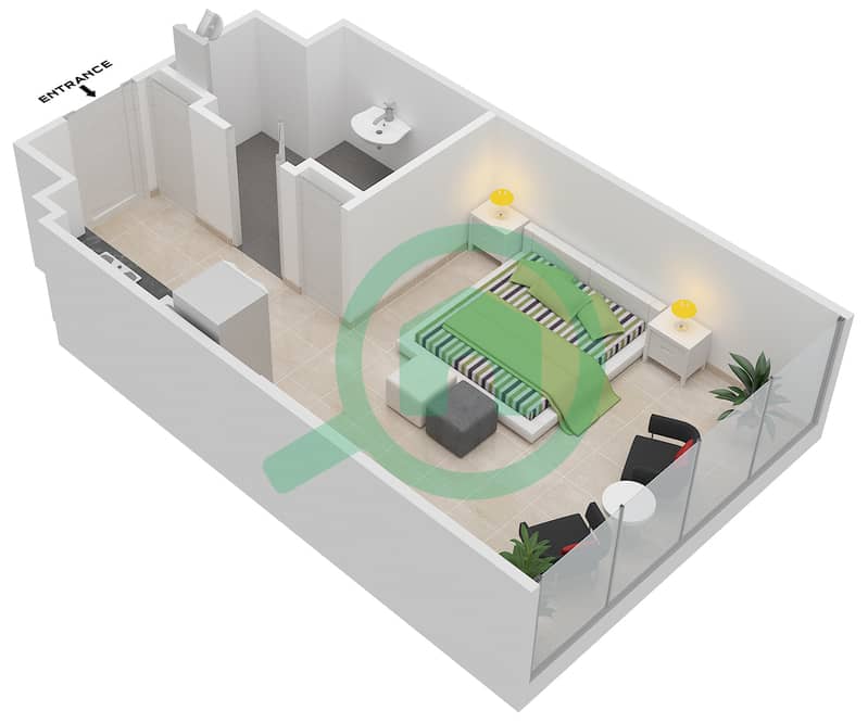Azizi Victoria - Studio Apartment Type 2 Floor plan interactive3D