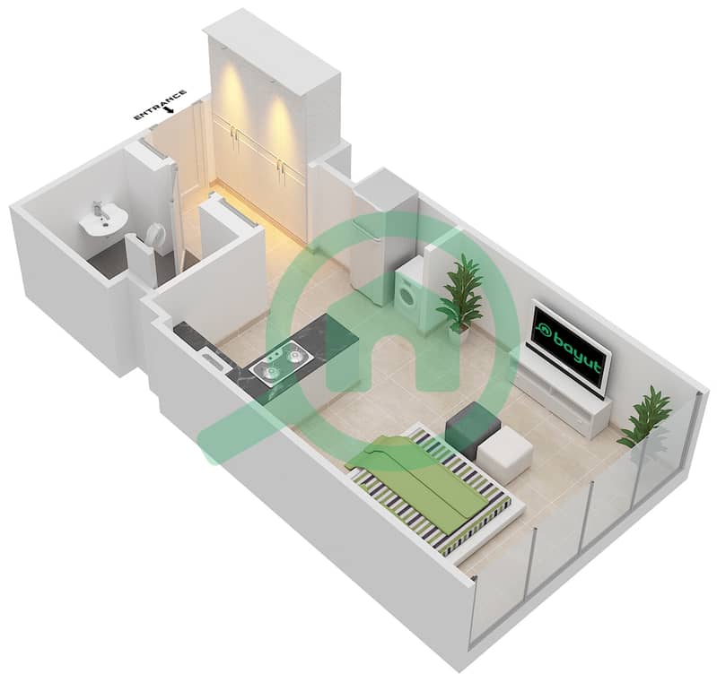 المخططات الطابقية لتصميم النموذج 3 شقة استوديو - عزيزي فيكتوريا interactive3D