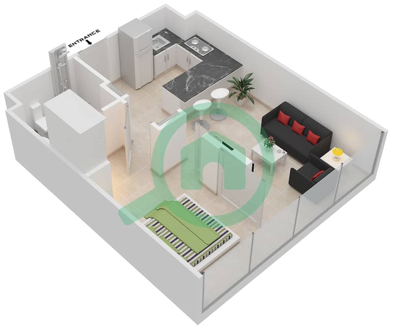 阿齐兹-维多利亚公寓 - 1 卧室公寓类型1戶型图 interactive3D