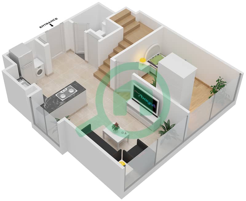 المخططات الطابقية لتصميم النموذج 3B شقة 3 غرف نوم - عزيزي فيكتوريا Lower Floor interactive3D