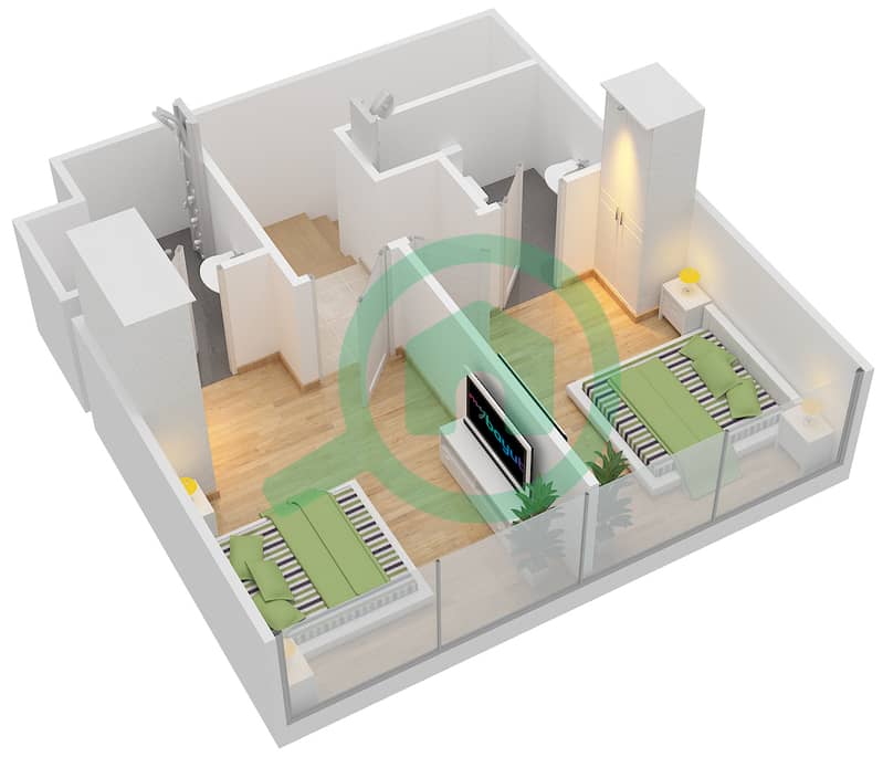 المخططات الطابقية لتصميم النموذج 3B شقة 3 غرف نوم - عزيزي فيكتوريا Upper Floor interactive3D