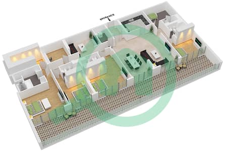 Al Zeina Building F - 4 Bedroom Apartment Type F2-FLOOR 12 Floor plan