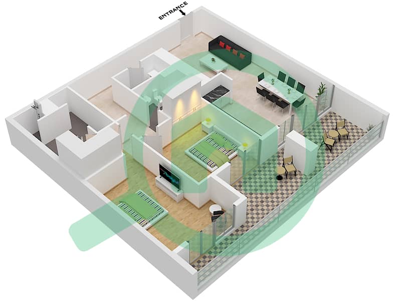 المخططات الطابقية لتصميم النموذج 10-FLOOR 12 شقة 2 غرفة نوم - الزينة F Floor 12 interactive3D
