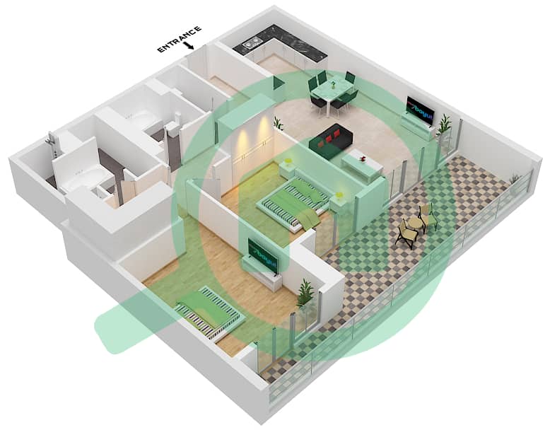 المخططات الطابقية لتصميم النموذج 11-FLOOR 12 شقة 2 غرفة نوم - الزينة F Floor 12 interactive3D