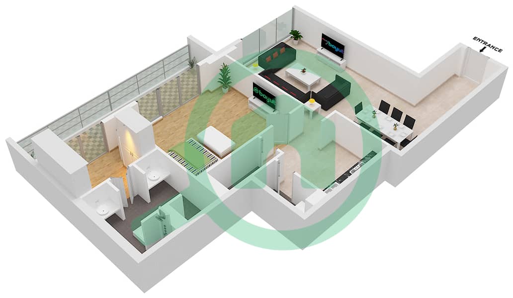 المخططات الطابقية لتصميم النموذج A21-FLOOR G,13 شقة 1 غرفة نوم - الزينة F Floor G,13 interactive3D