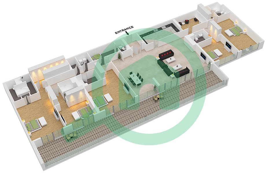 المخططات الطابقية لتصميم النموذج F1-FLOOR 12 شقة 5 غرف نوم - الزينة F Floor 12 interactive3D