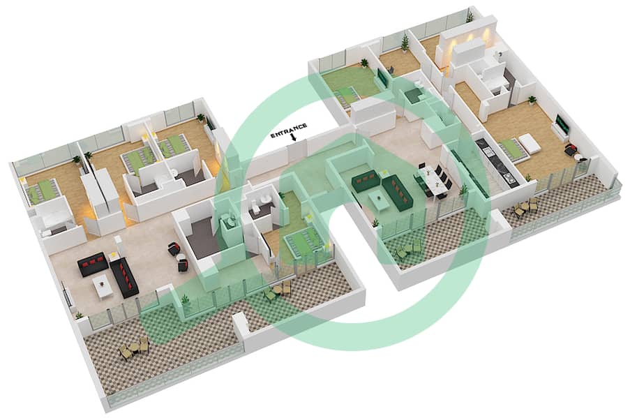Al Zeina Building F - 6 Bedroom Apartment Type F3-FLOOR 12 Floor plan Floor 12 interactive3D