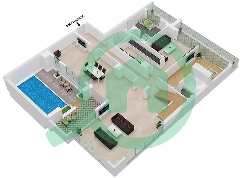 阿尔泽纳大厦F座 - 5 卧室公寓类型SV1 FLOOR G-12戶型图 Lower Floor interactive3D