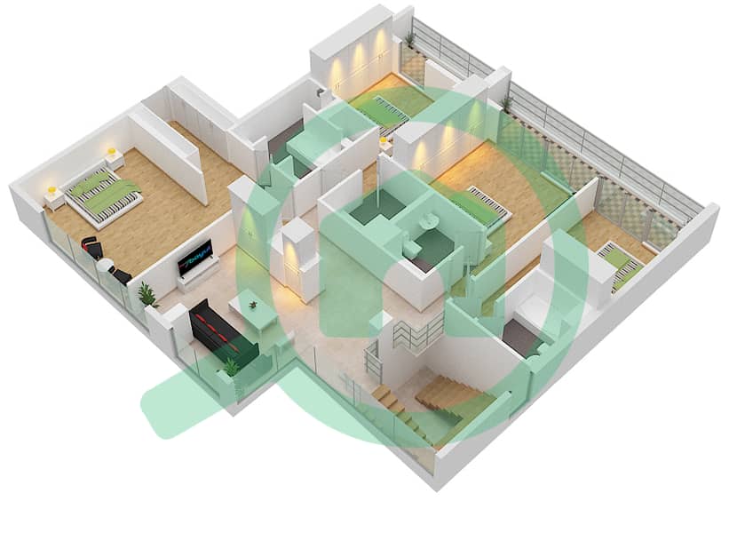 Аль Зейна Билдинг F - Апартамент 5 Cпальни планировка Тип SV1 FLOOR G-12 Upper Floor interactive3D
