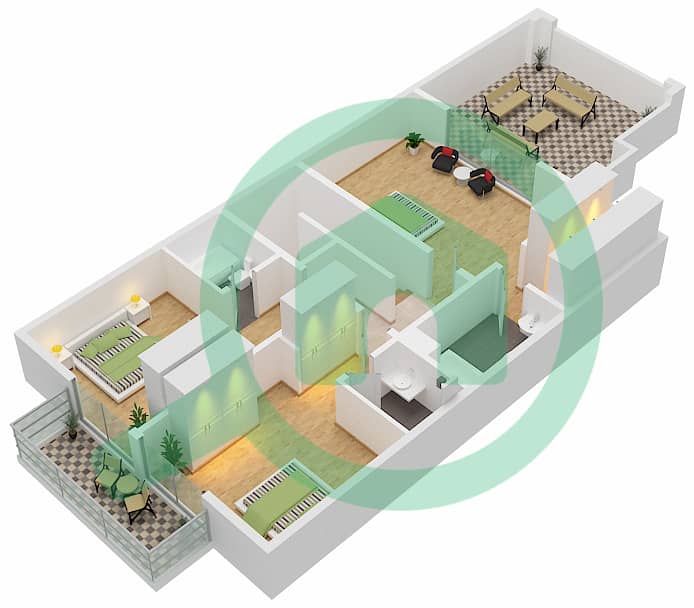 المخططات الطابقية لتصميم الوحدة 3 تاون هاوس 3 غرف نوم - الفرجان غرب First Floor interactive3D