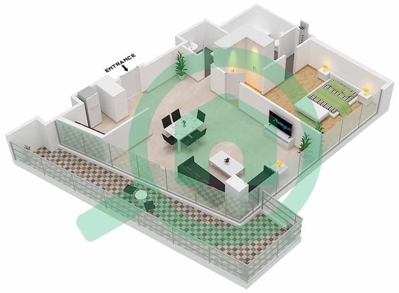 المخططات الطابقية لتصميم النموذج G شقة 1 غرفة نوم - مايان 1 interactive3D