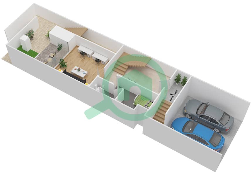 Al Muneera Townhouses Mainland - 3 Bedroom Townhouse Type 3A Floor plan Basement interactive3D