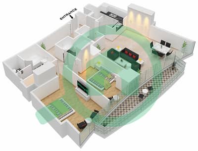المخططات الطابقية لتصميم الوحدة 2605 شقة 2 غرفة نوم - العنوان ريزدينسز سكاي فيو 2