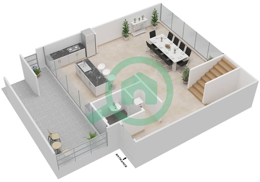 المخططات الطابقية لتصميم النموذج 4C تاون هاوس 4 غرف نوم - المنيرة تاون هاوس Ground Floor interactive3D